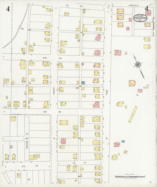 Sanborn Fire Insurance Map from Houston, Washington County, Pennsylvania (1927), Sheet #0004 - Historic Sanborn Fire Insurance Map Print, vintage old map wall art, antique decor, genealogy gift, Pennsylvania Pennsylvania map