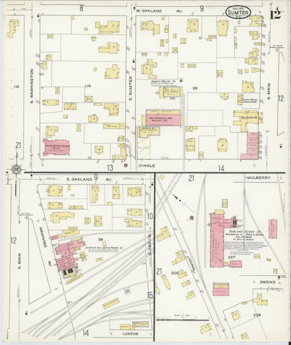Sanborn Fire Insurance Map from Sumter, Sumter County, South Carolina (1915), Sheet #0012 - Complete Map Set gallery image, historic Sanborn map, vintage wall art, South Carolina South Carolina