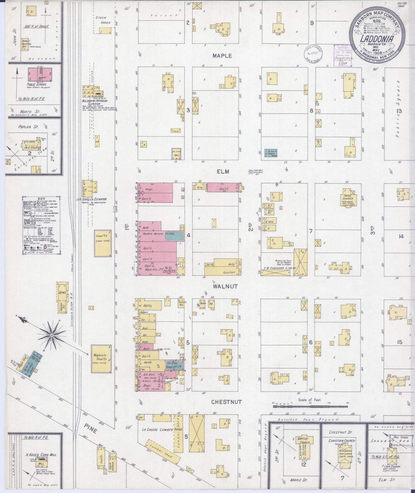 Sanborn Fire Insurance Map from Laddonia, Audrain County, Missouri (1902), Sheet #0001 - Historic Sanborn Fire Insurance Map Print, vintage old map wall art, antique decor, genealogy gift, Missouri Missouri map