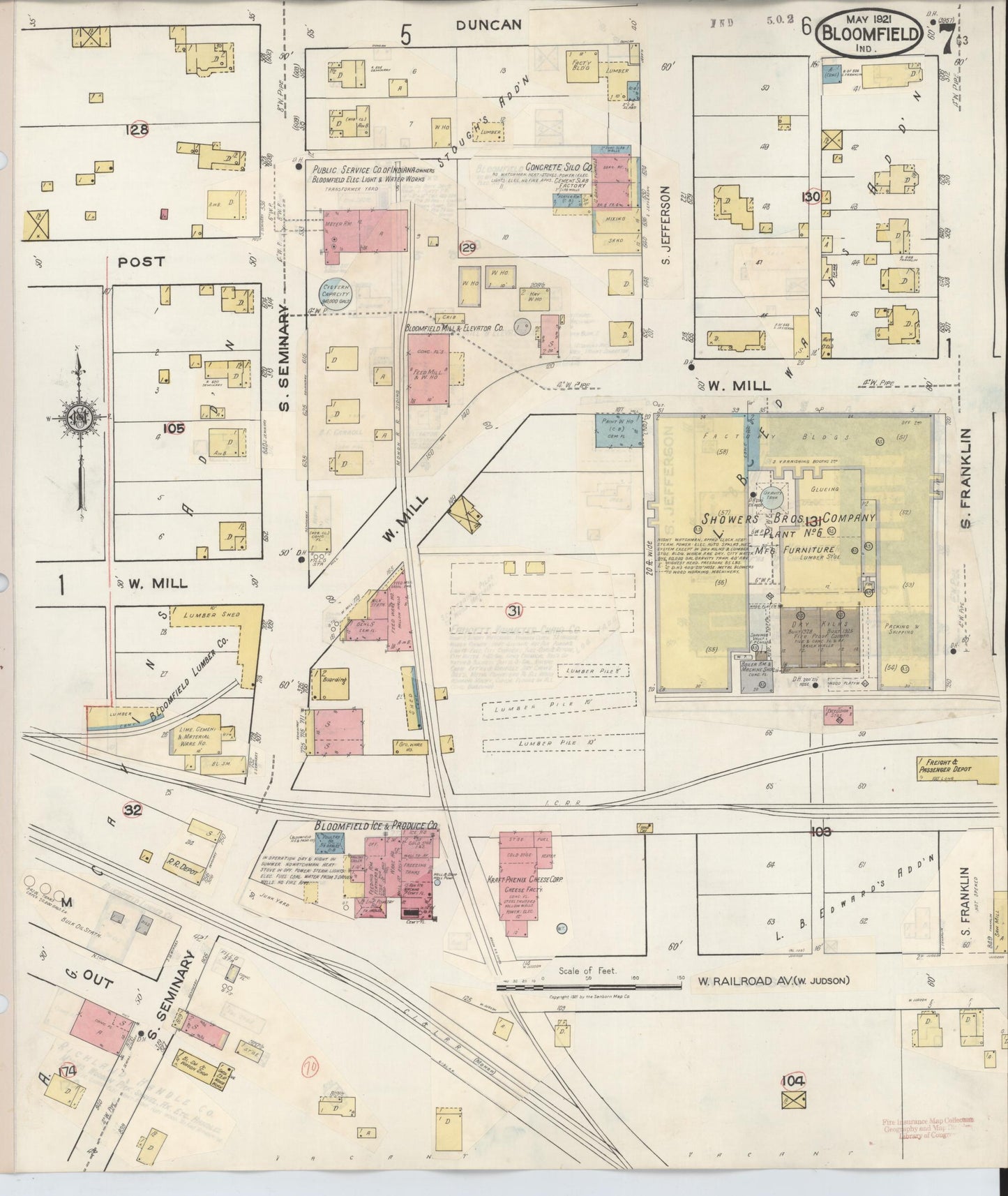 Sanborn Fire Insurance Map from Bloomfield, Greene County, Indiana (1940), Sheet #0007 - Complete Map Set gallery image, historic Sanborn map, vintage wall art, Indiana Indiana