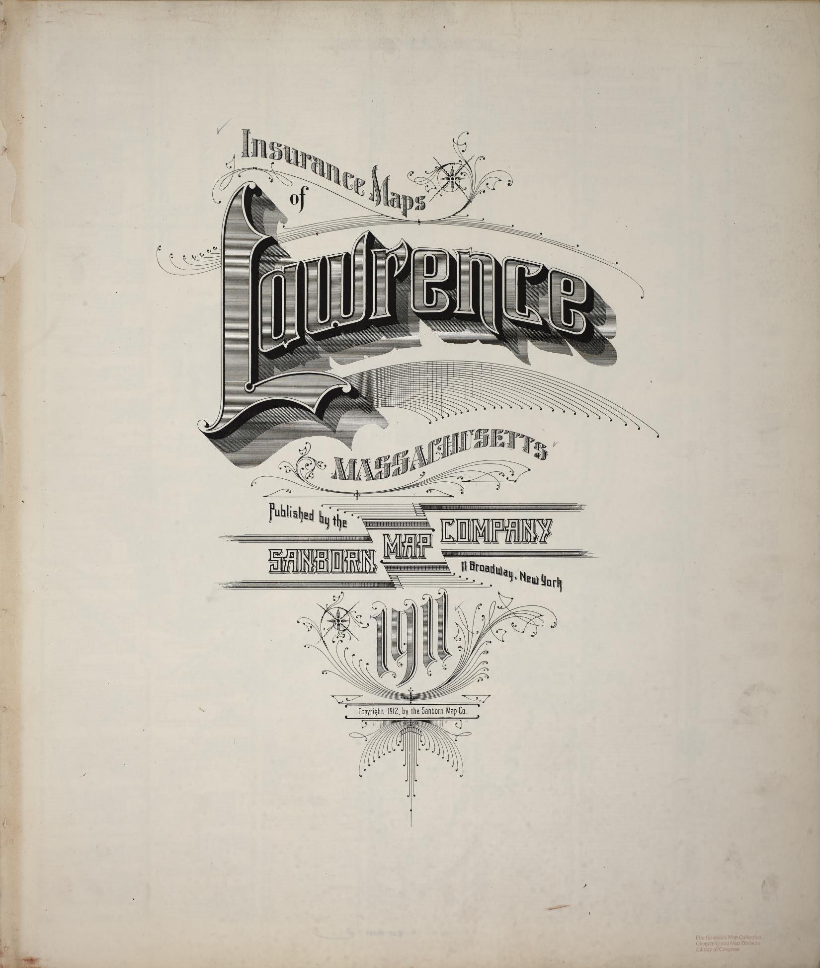 Sanborn Fire Insurance Map from Lawrence, Essex County, Massachusetts (1911), Sheet #0001 - Historic Sanborn Fire Insurance Map Print, vintage old map wall art, antique decor, genealogy gift, Massachusetts Massachusetts map
