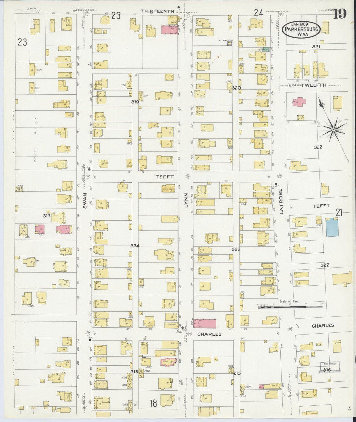 Sanborn Fire Insurance Map from Parkersburg, Wood County, West Virginia (1909), Sheet #0019 - Complete Map Set gallery image, historic Sanborn map, vintage wall art, West Virginia West Virginia