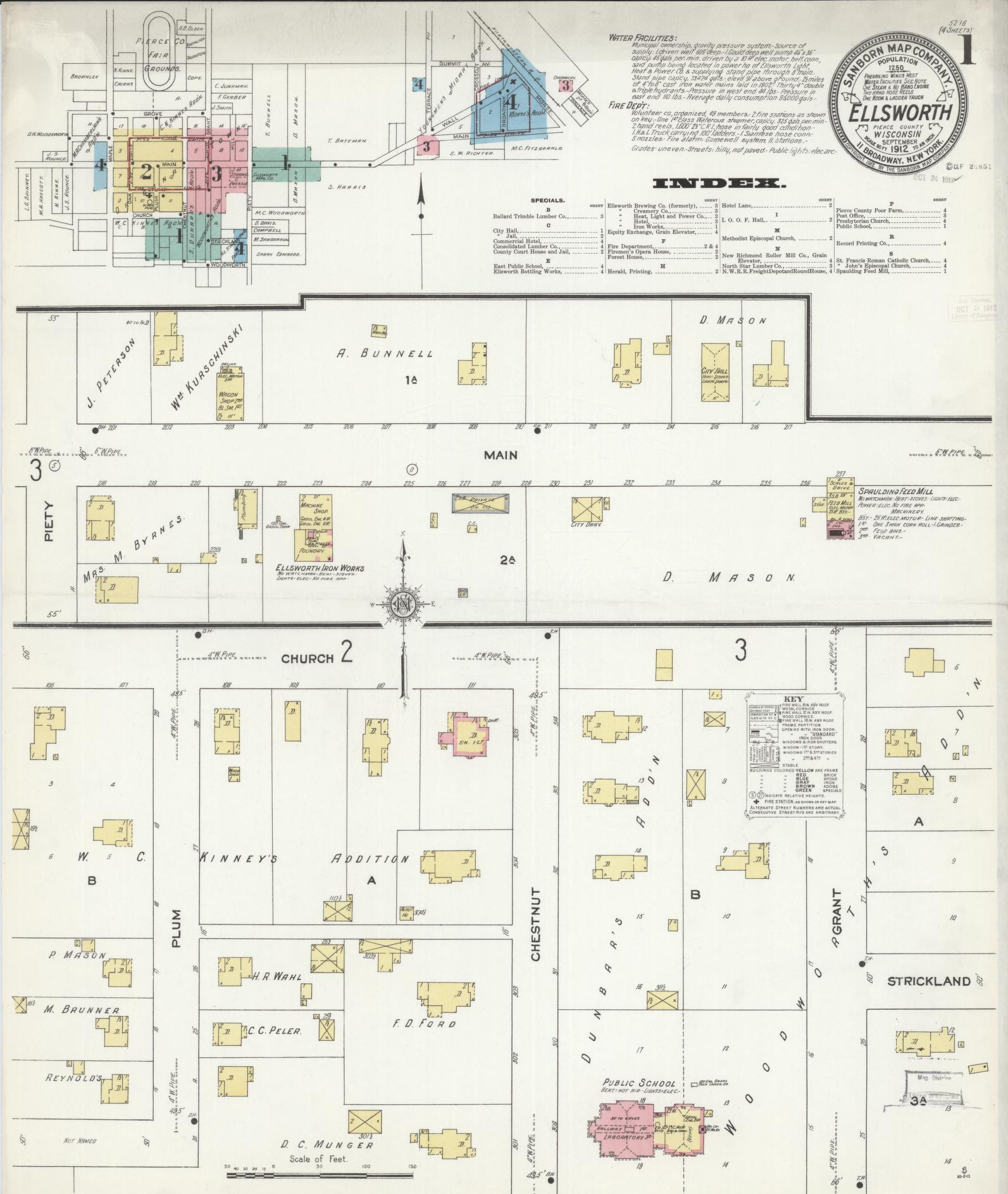 Sanborn Fire Insurance Map from Ellsworth, Pierce County, Wisconsin (1912), Sheet #0001 - Historic Sanborn Fire Insurance Map Print, vintage old map wall art, antique decor, genealogy gift, Wisconsin Wisconsin map