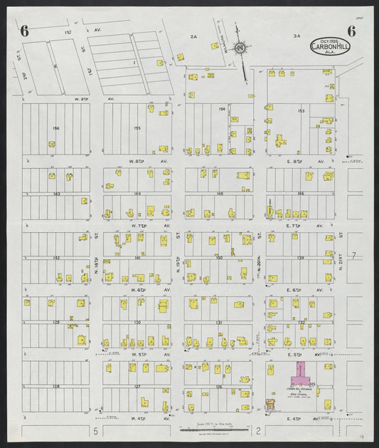 Sanborn Fire Insurance Map from Carbon Hill, Valher County, Alabama (1926), Sheet #0006 - Historic Sanborn Fire Insurance Map Print, vintage old map wall art, antique decor, genealogy gift, Alabama Alabama map