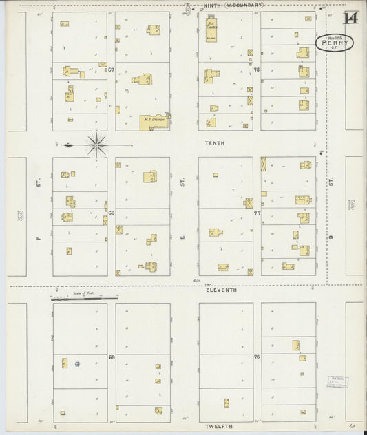 Sanborn Fire Insurance Map from Perry, Noble County, Oklahoma (1895), Sheet #0014 - Historic Sanborn Fire Insurance Map Print, vintage old map wall art, antique decor, genealogy gift, Oklahoma Oklahoma map