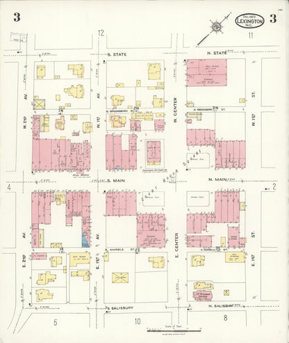 Sanborn Fire Insurance Map from Lexington, Davidson County, North Carolina (1923), Sheet #0003 - Historic Sanborn Fire Insurance Map Print, vintage old map wall art, antique decor, genealogy gift, North Carolina North Carolina map