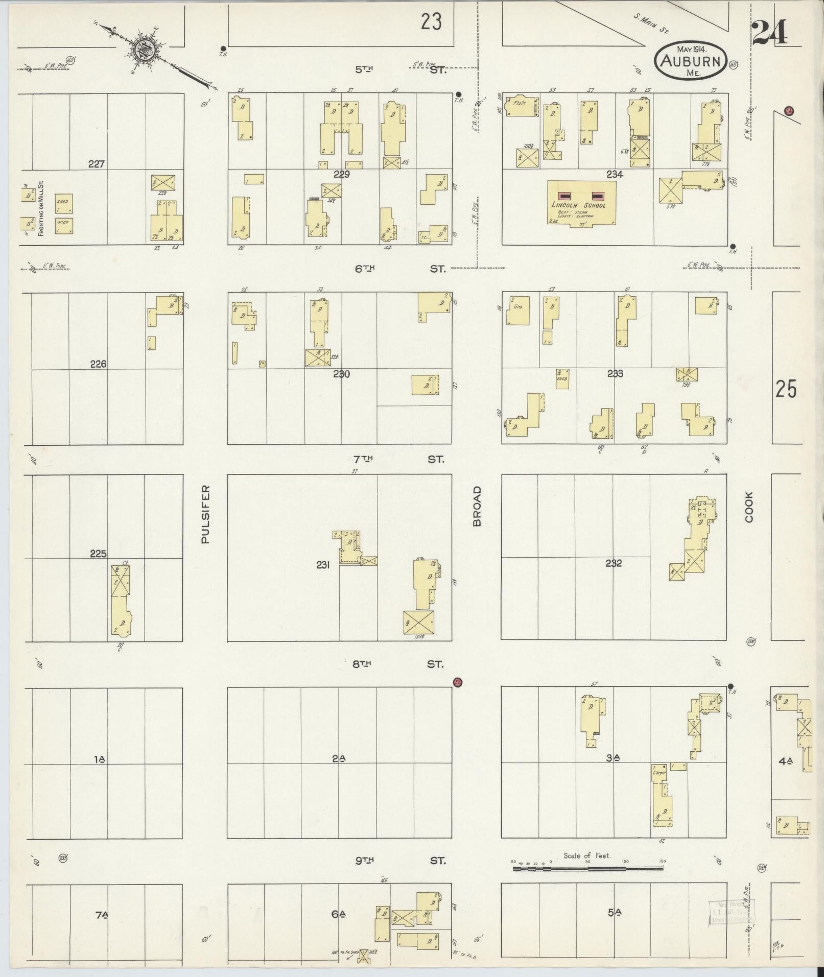 Sanborn Fire Insurance Map from Auburn, Androscoggin County, Maine (1914), Sheet #0024 - Historic Sanborn Fire Insurance Map Print, vintage old map wall art, antique decor, genealogy gift, Maine Maine map
