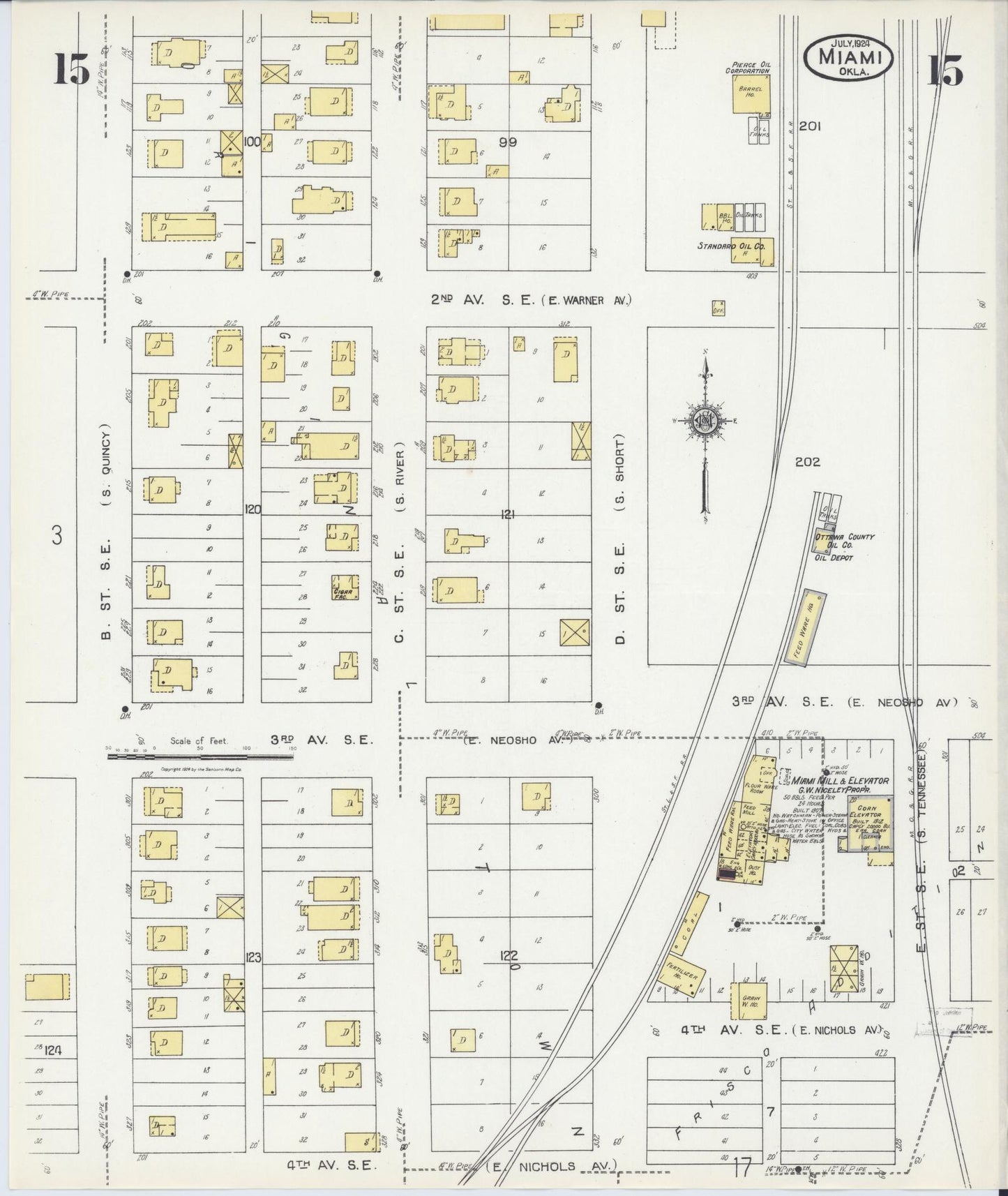 Sanborn Fire Insurance Map from Miami, Ottawa County, Oklahoma (1924), Sheet #0015 - Historic Sanborn Fire Insurance Map Print, vintage old map wall art, antique decor, genealogy gift, Oklahoma Oklahoma map