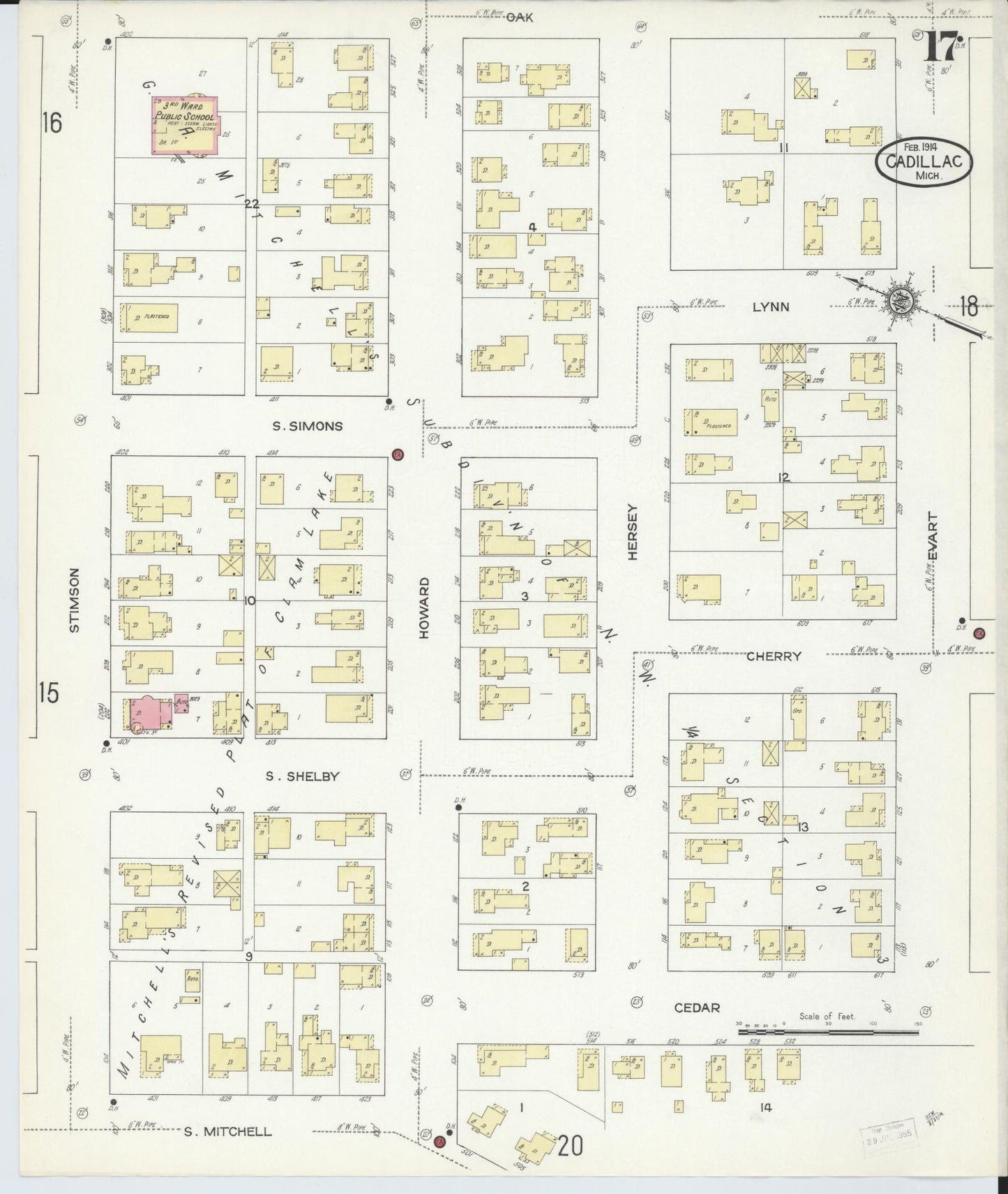 Sanborn Fire Insurance Map from Cadillac, Wexford County, Michigan (1914), Sheet #0017 - Complete Map Set gallery image, historic Sanborn map, vintage wall art, Michigan Michigan