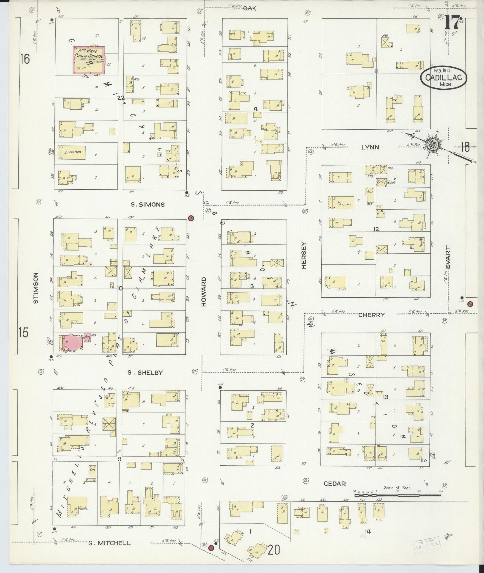 Sanborn Fire Insurance Map from Cadillac, Wexford County, Michigan (1914), Sheet #0017 - Complete Map Set gallery image, historic Sanborn map, vintage wall art, Michigan Michigan