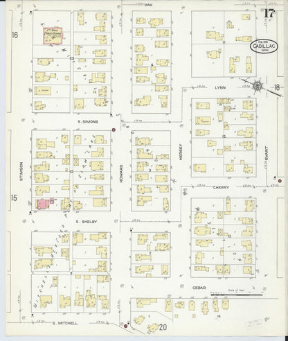 Sanborn Fire Insurance Map from Cadillac, Wexford County, Michigan (1914), Sheet #0017 - Complete Map Set gallery image, historic Sanborn map, vintage wall art, Michigan Michigan
