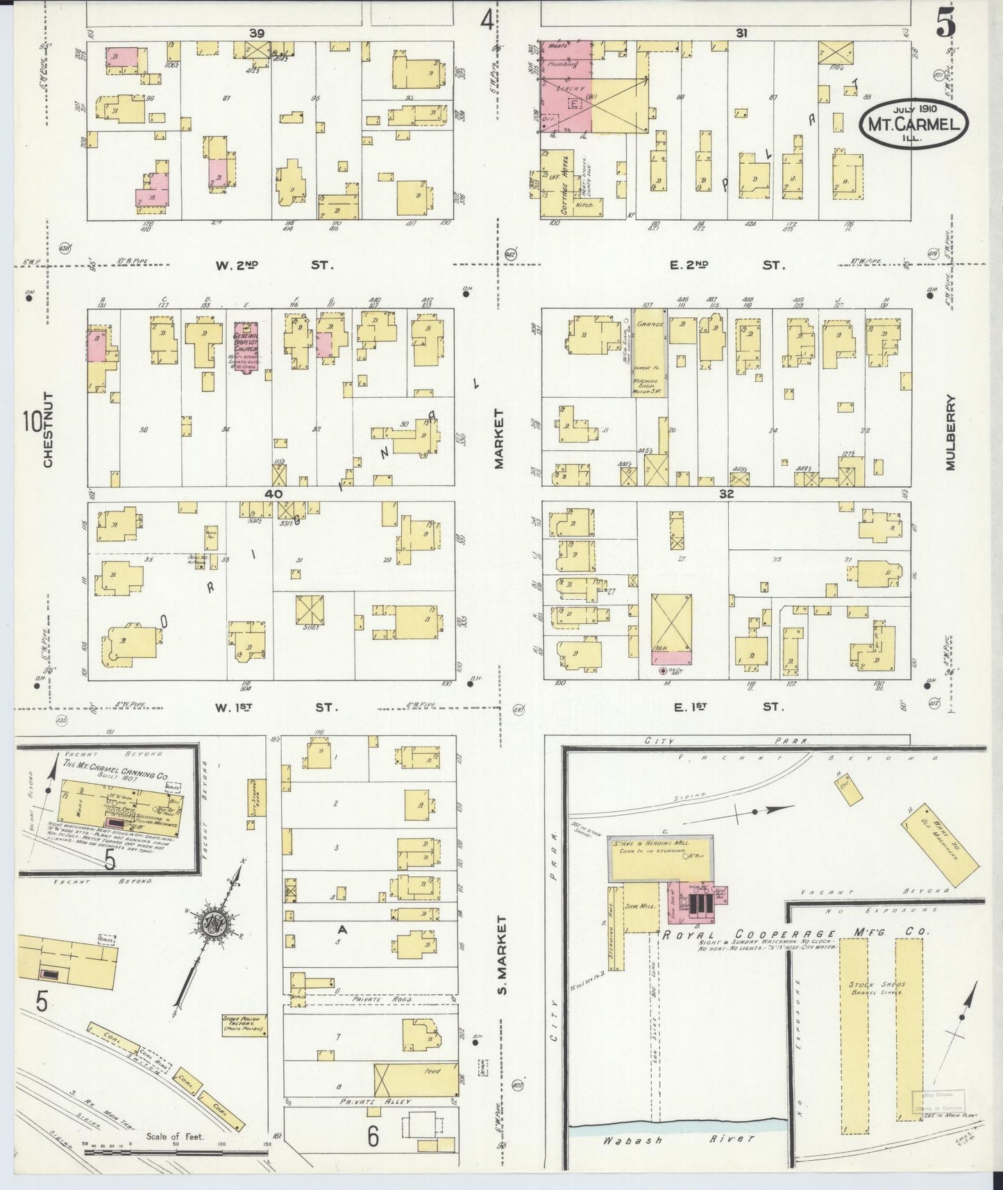 Sanborn Fire Insurance Map from Mount Carmel, Wabash County, Illinois (1910), Sheet #0005 - Complete Map Set gallery image, historic Sanborn map, vintage wall art, Illinois Illinois