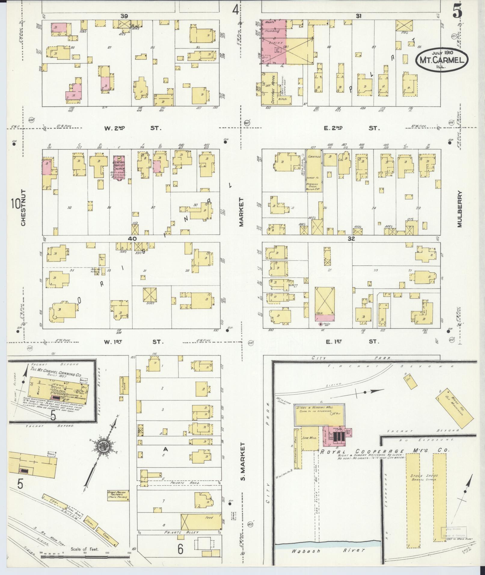 Sanborn Fire Insurance Map from Mount Carmel, Wabash County, Illinois (1910), Sheet #0005 - Complete Map Set gallery image, historic Sanborn map, vintage wall art, Illinois Illinois
