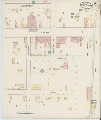 Sanborn Fire Insurance Map from High Point, Guilford County, North Carolina (1885), Sheet #0002 - Complete Map Set gallery image, historic Sanborn map, vintage wall art, North Carolina North Carolina