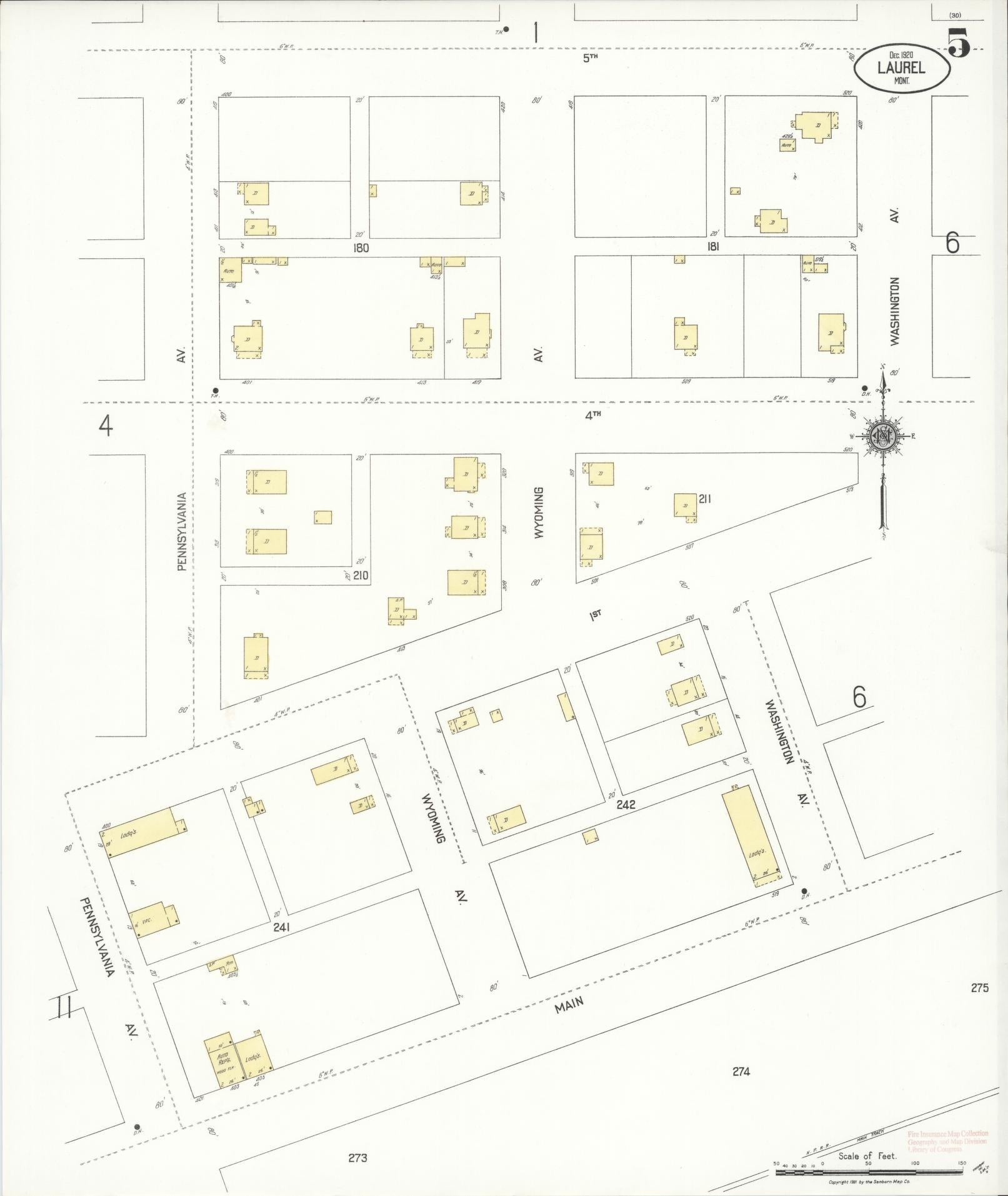 Sanborn Fire Insurance Map from Laurel, Yellowstone County, Montana (1920), Sheet #0005 - Complete Map Set gallery image, historic Sanborn map, vintage wall art, Montana Montana