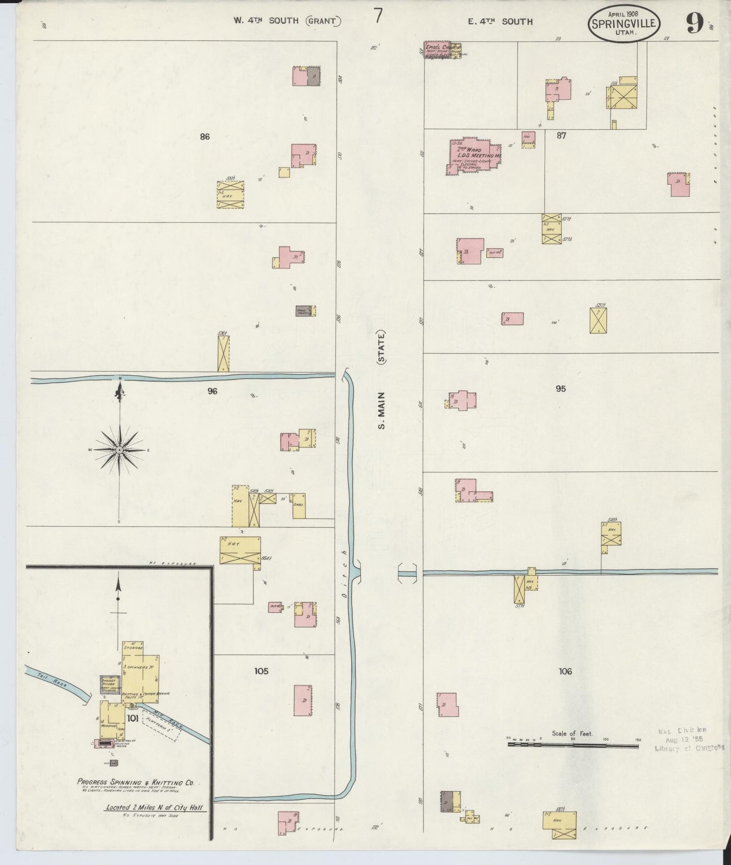 Sanborn Fire Insurance Map from Springville, Utah County, Utah (1908), Sheet #0009 - Complete Map Set gallery image, historic Sanborn map, vintage wall art, Springville Utah