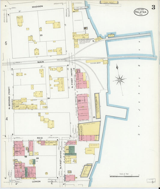 Sanborn Fire Insurance Map from Palatka, Putnam County, Florida (1909), Sheet #0003 - Historic Sanborn Fire Insurance Map Print, vintage old map wall art, antique decor, genealogy gift, Florida Florida map