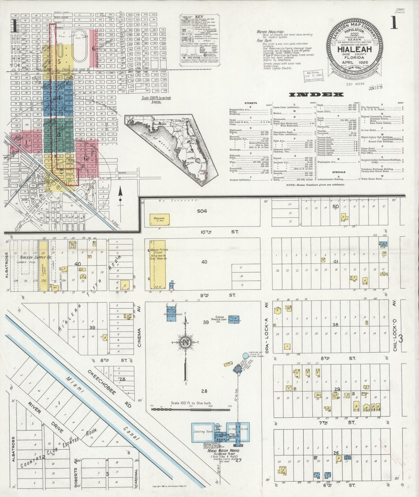 Sanborn Fire Insurance Map from Hialeah, Dade County, Florida (1926), Sheet #0001 - Historic Sanborn Fire Insurance Map Print, vintage old map wall art, antique decor, genealogy gift, Florida Florida map