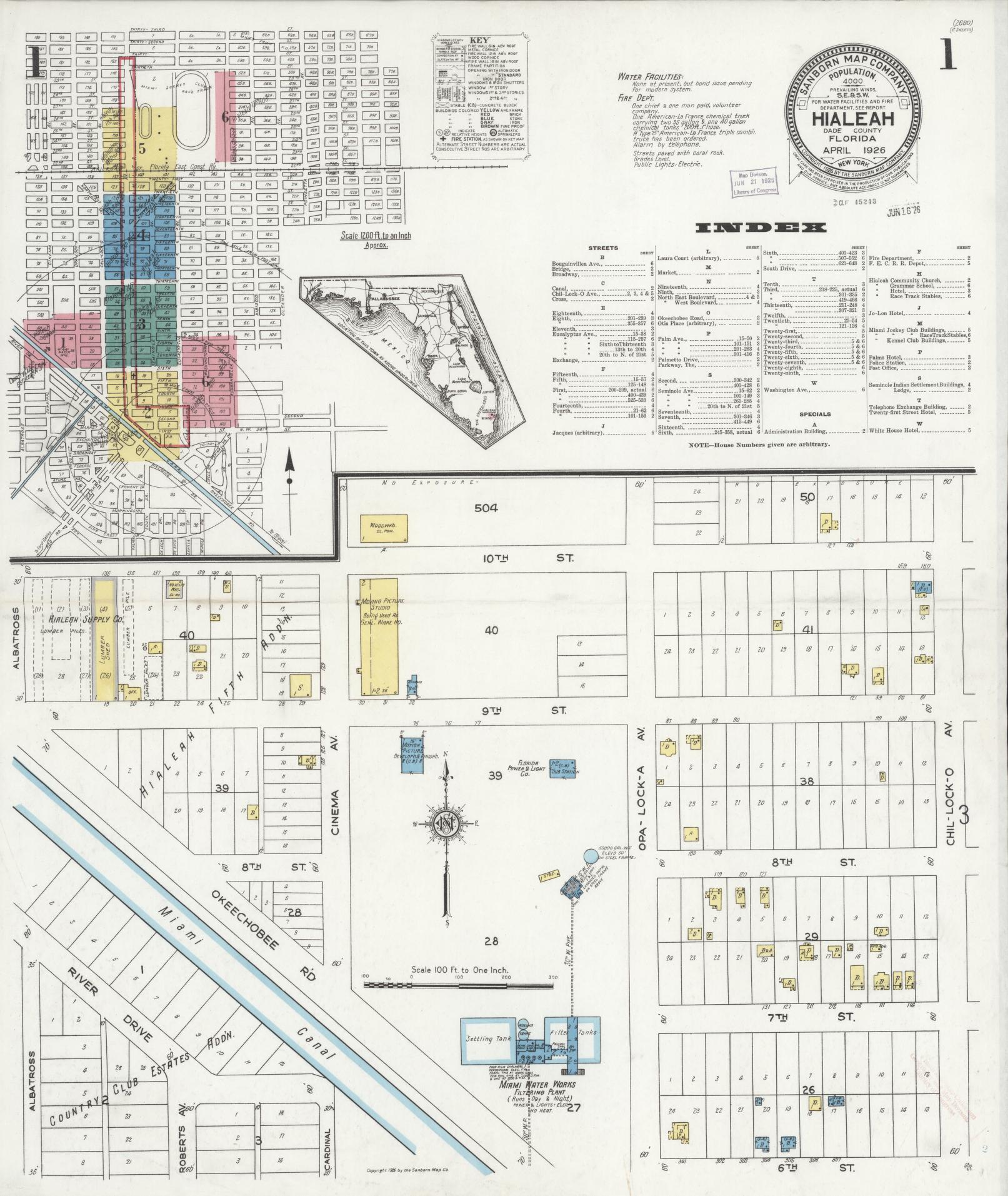 Sanborn Fire Insurance Map from Hialeah, Dade County, Florida (1926), Sheet #0001 - Historic Sanborn Fire Insurance Map Print, vintage old map wall art, antique decor, genealogy gift, Florida Florida map