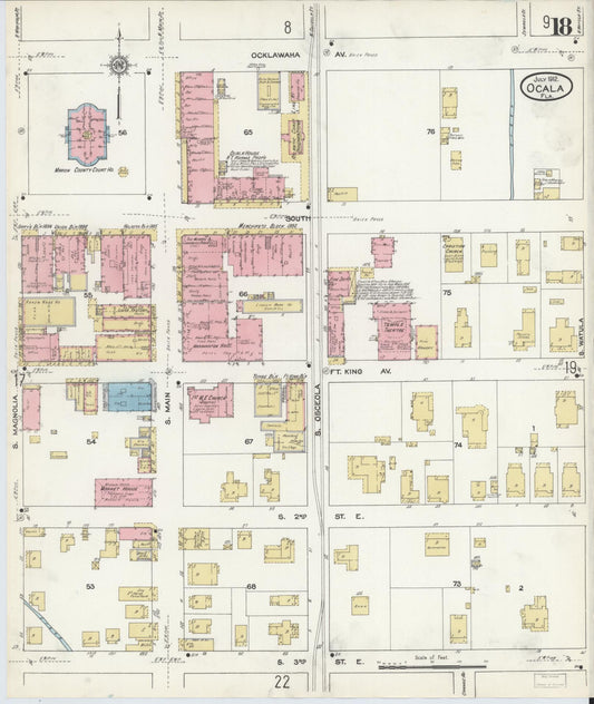 Sanborn Fire Insurance Map from Ocala, Marion County, Florida (1912), Sheet #0018 - Historic Sanborn Fire Insurance Map Print, vintage old map wall art, antique decor, genealogy gift, Florida Florida map