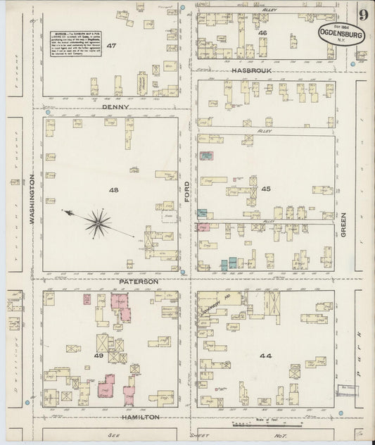 Sanborn Fire Insurance Map from Ogdensburg, St. Lawrence County, New York (1884), Sheet #0009 - Historic Sanborn Fire Insurance Map Print, vintage old map wall art, antique decor, genealogy gift, New York New York map