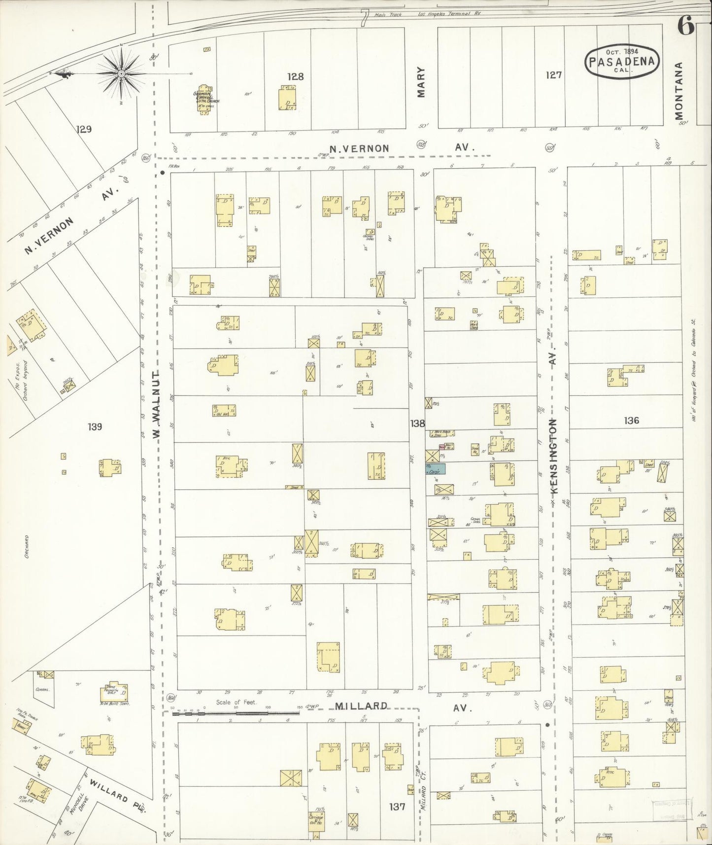 Sanborn Fire Insurance Map from Pasadena, Los Angeles County, California (1894), Sheet #0006 - Complete Map Set gallery image, historic Sanborn map, vintage wall art, California California