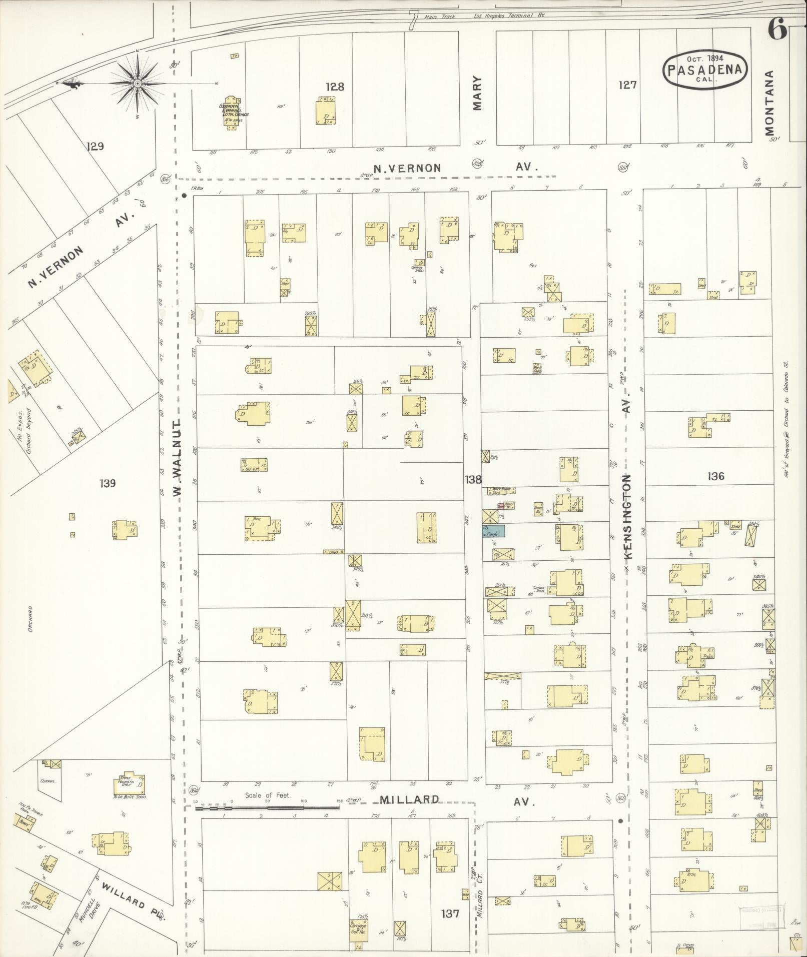 Sanborn Fire Insurance Map from Pasadena, Los Angeles County, California (1894), Sheet #0006 - Complete Map Set gallery image, historic Sanborn map, vintage wall art, California California