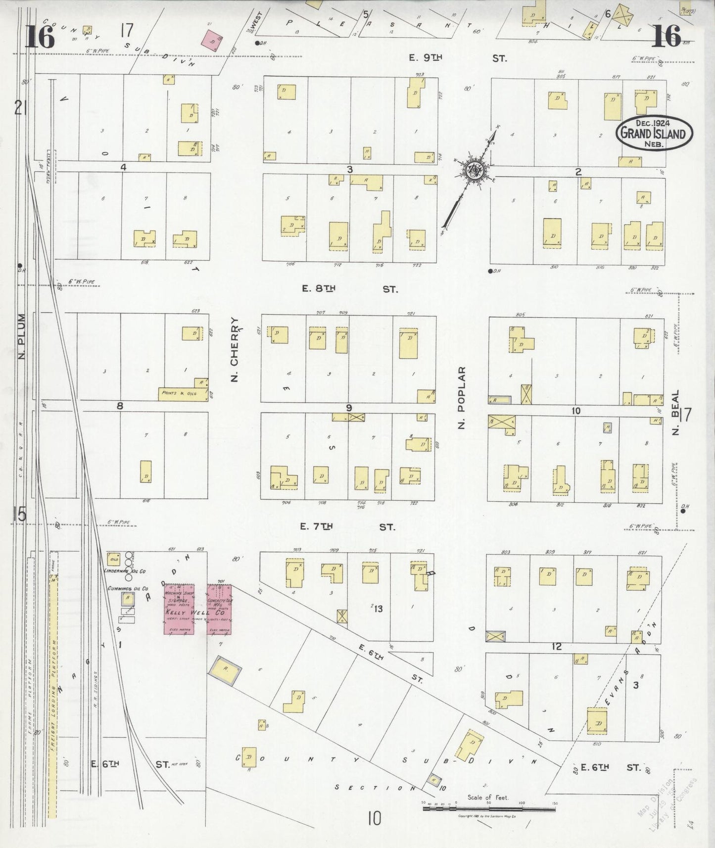 Sanborn Fire Insurance Map from Grand Island, Hall County, Nebraska (1924), Sheet #0016 - Complete Map Set gallery image, historic Sanborn map, vintage wall art, Nebraska Nebraska