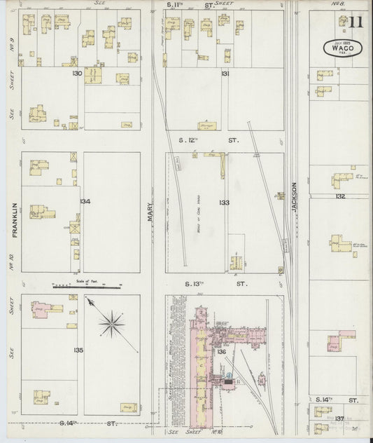 Sanborn Fire Insurance Map from Waco, McLennan County, Texas (1889), Sheet #0011 - Historic Sanborn Fire Insurance Map Print, vintage old map wall art, antique decor, genealogy gift, Texas Texas map