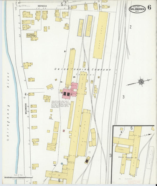 Sanborn Fire Insurance Map from Salamanca, Cattaraugus County, New York (1918), Sheet #0006 - Historic Sanborn Fire Insurance Map Print, vintage old map wall art, antique decor, genealogy gift, New York New York map