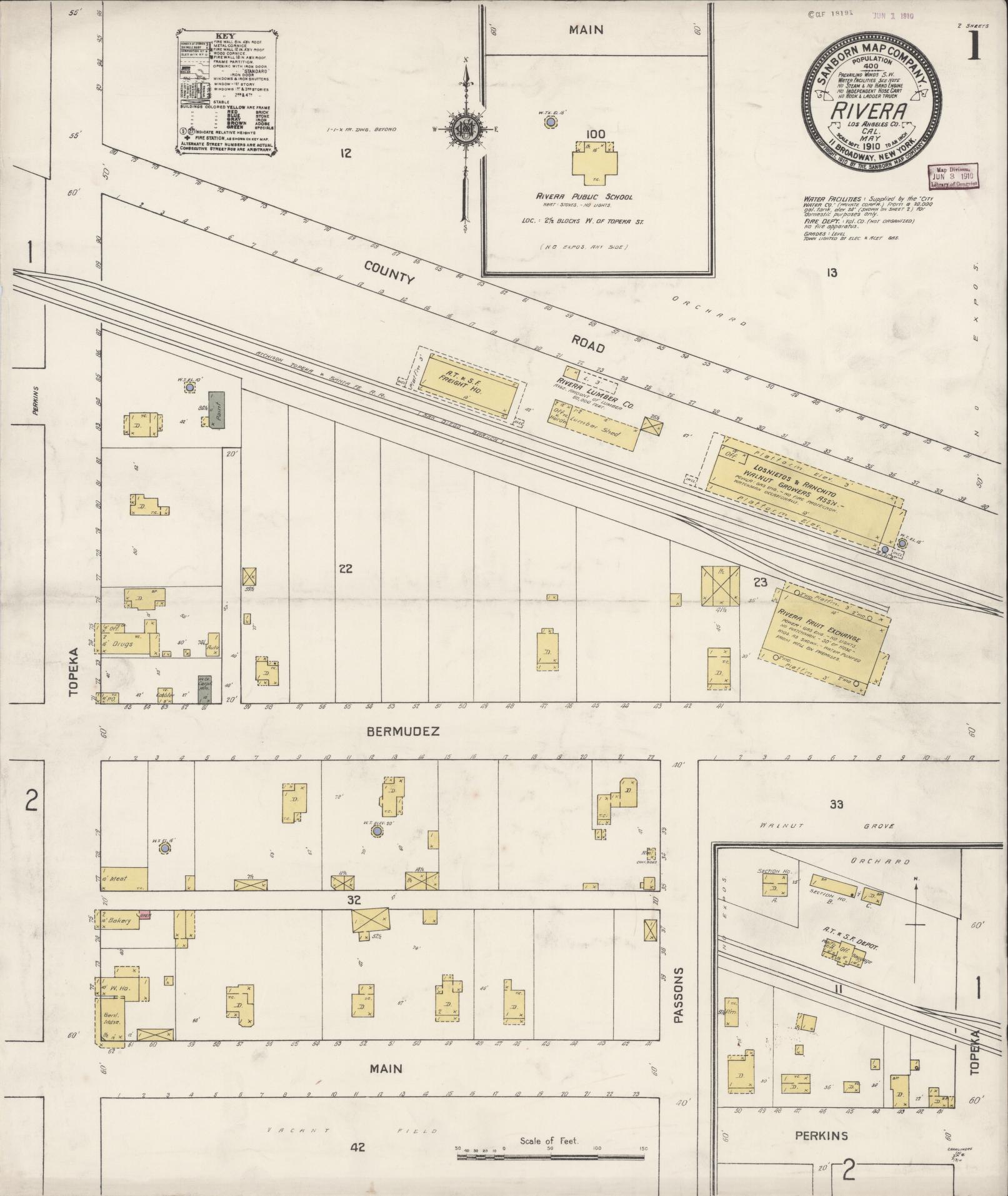 Sanborn Fire Insurance Map from Rivera, Los Angeles County, California (1910), Sheet #0001 - Complete Map Set gallery image, historic Sanborn map, vintage wall art, California California