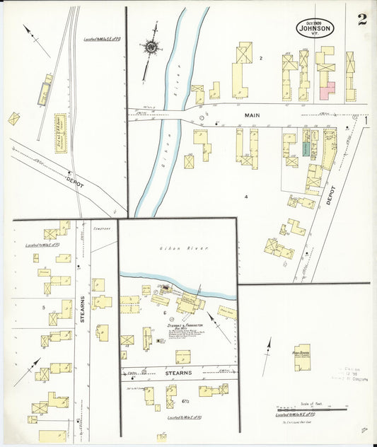 Sanborn Fire Insurance Map from Johnson, Lamoille County, Vermont (1909), Sheet #0002 - Historic Sanborn Fire Insurance Map Print, vintage old map wall art, antique decor, genealogy gift, Vermont Vermont map