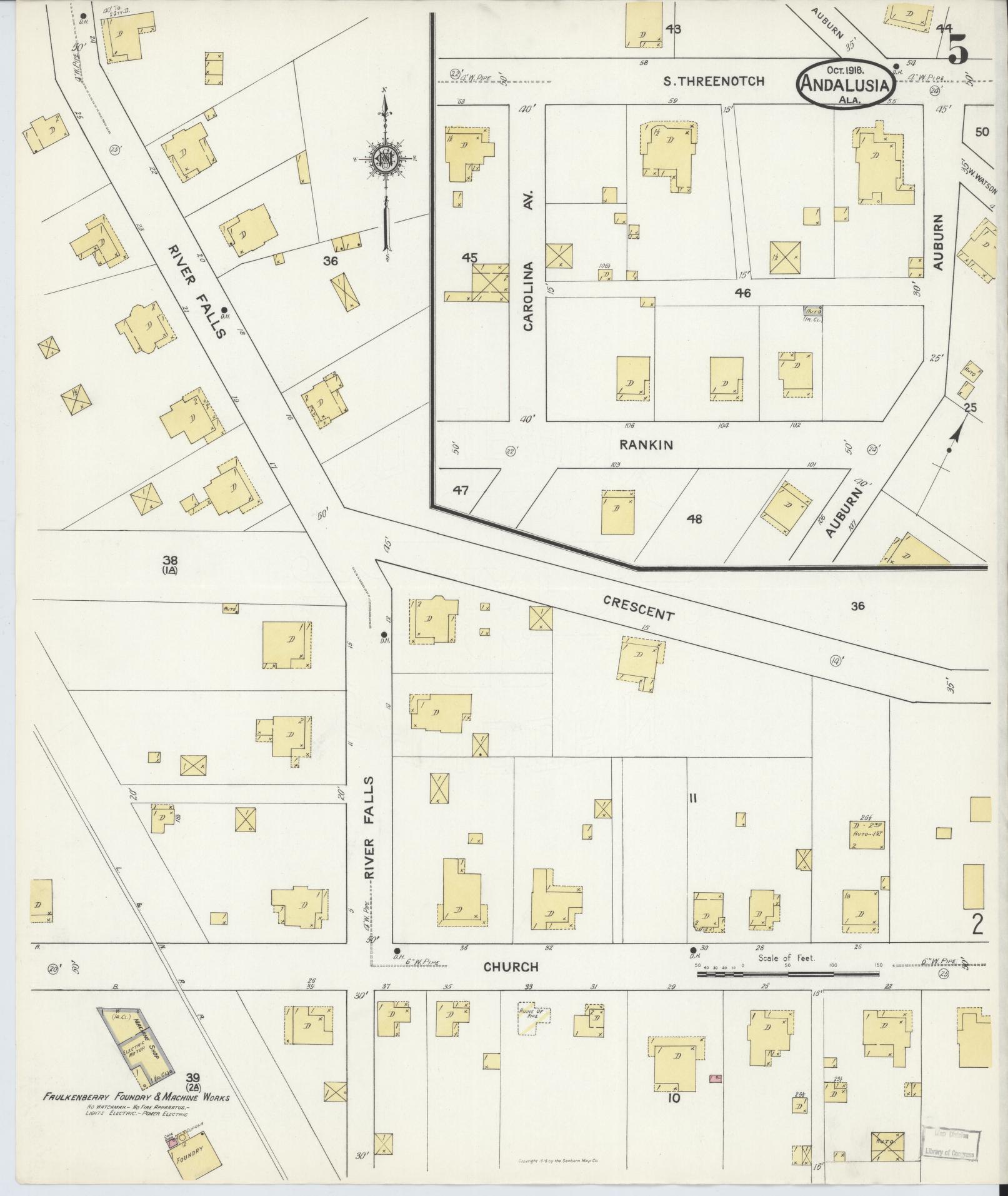 Sanborn Fire Insurance Map from Andalusia, Covington County, Alabama (1916), Sheet #0005 - Complete Map Set gallery image, historic Sanborn map, vintage wall art, Alabama Alabama
