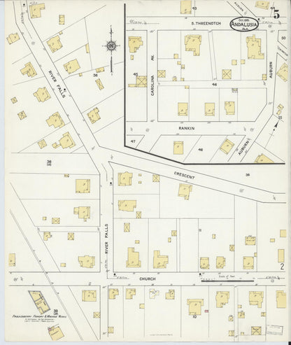 Sanborn Fire Insurance Map from Andalusia, Covington County, Alabama (1916), Sheet #0005 - Complete Map Set gallery image, historic Sanborn map, vintage wall art, Alabama Alabama