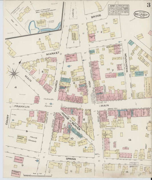 Sanborn Fire Insurance Map from Belfast, Waldo County, Maine (1884), Sheet #0003 - Historic Sanborn Fire Insurance Map Print, vintage old map wall art, antique decor, genealogy gift, Maine Maine map