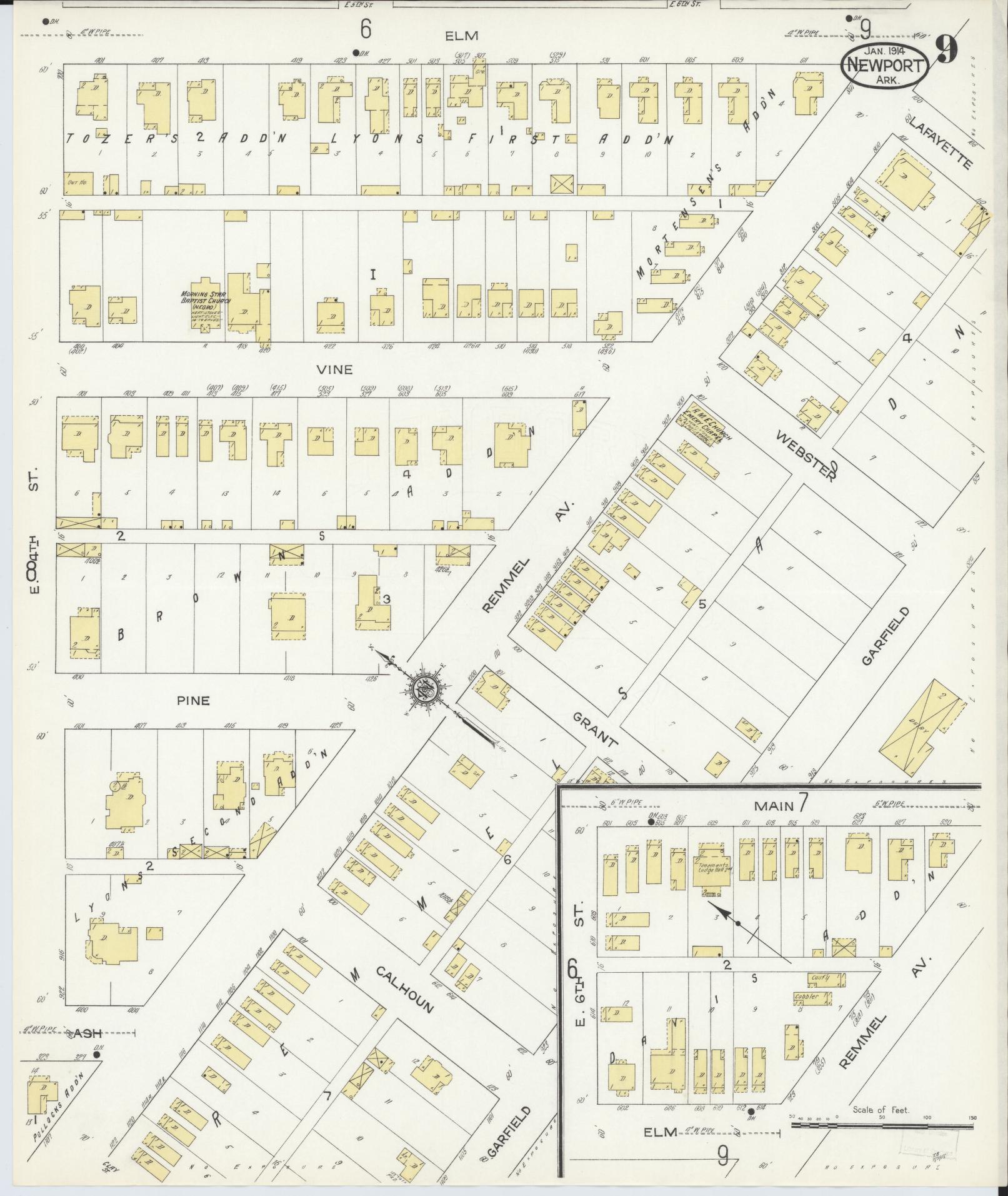 Sanborn Fire Insurance Map from Newport, Jackson County, Arkansas (1914), Sheet #0009 - Complete Map Set gallery image, historic Sanborn map, vintage wall art, Arkansas Arkansas