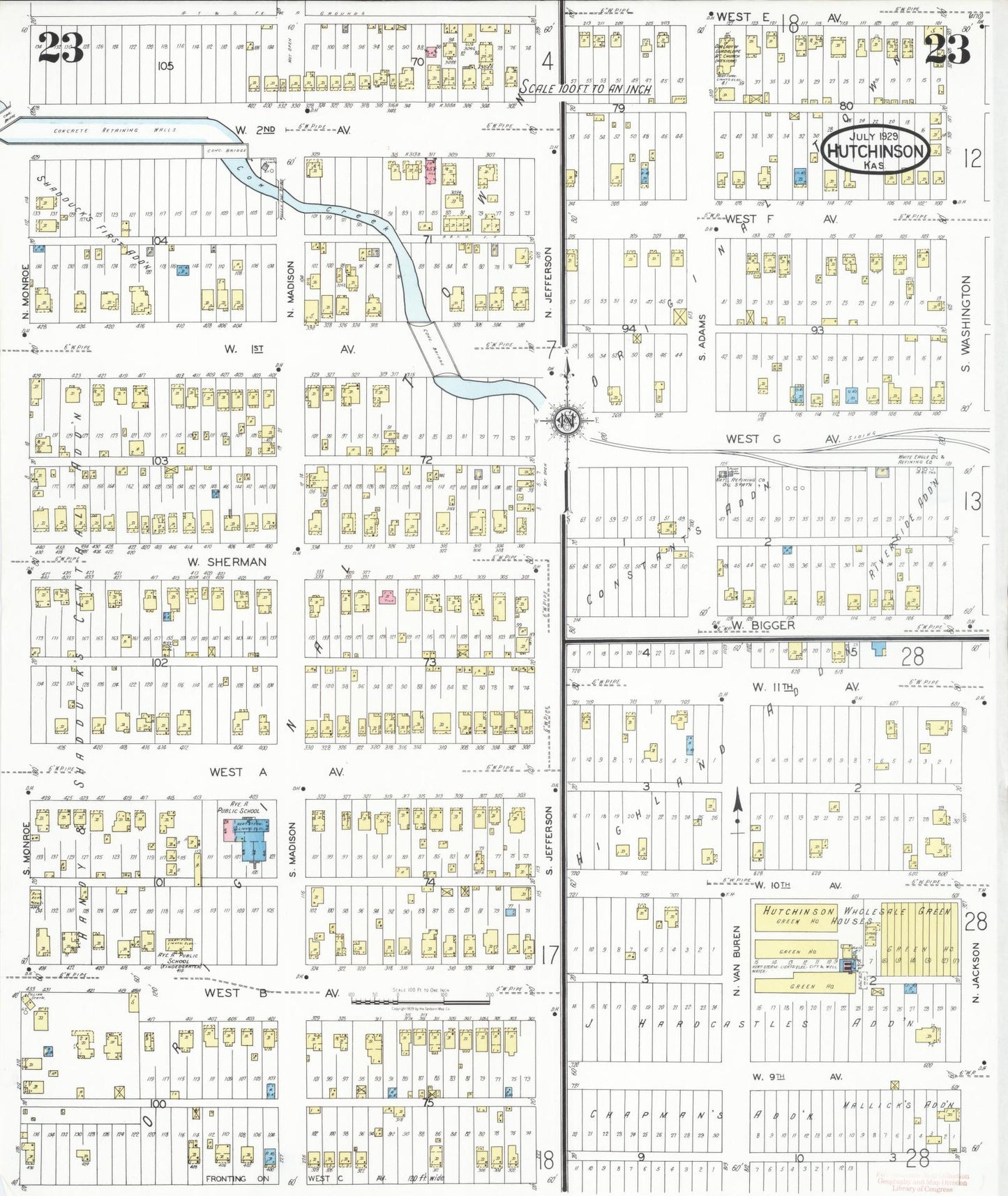 Sanborn Fire Insurance Map from Hutchinson, Reno County, Kansas (1929), Sheet #0024 - Complete Map Set gallery image, historic Sanborn map, vintage wall art, Kansas Kansas