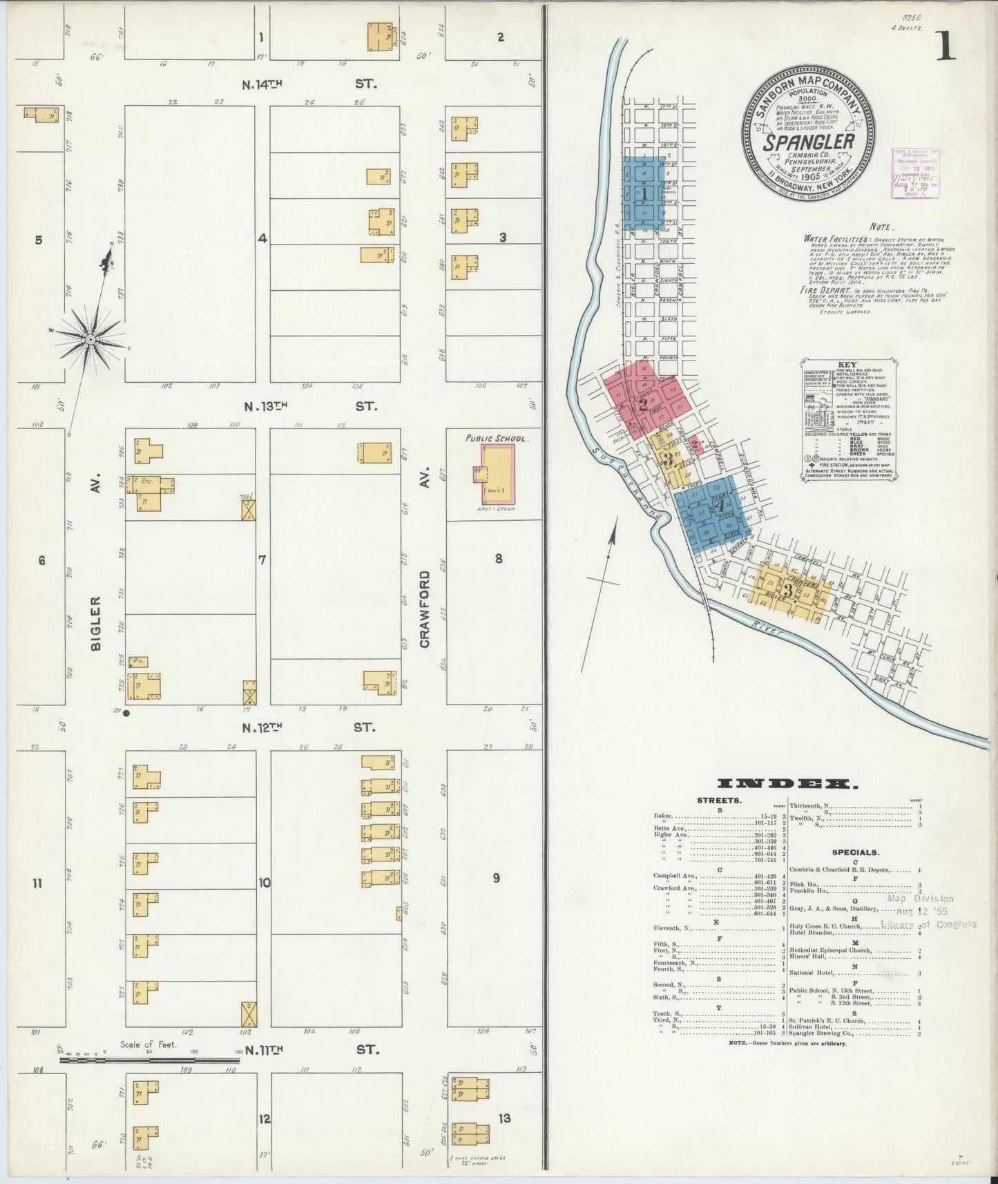 Sanborn Fire Insurance Map from Spangler, Cambria County, Pennsylvania (1905), Sheet #0001 - Complete Map Set gallery image, historic Sanborn map, vintage wall art, Pennsylvania Pennsylvania