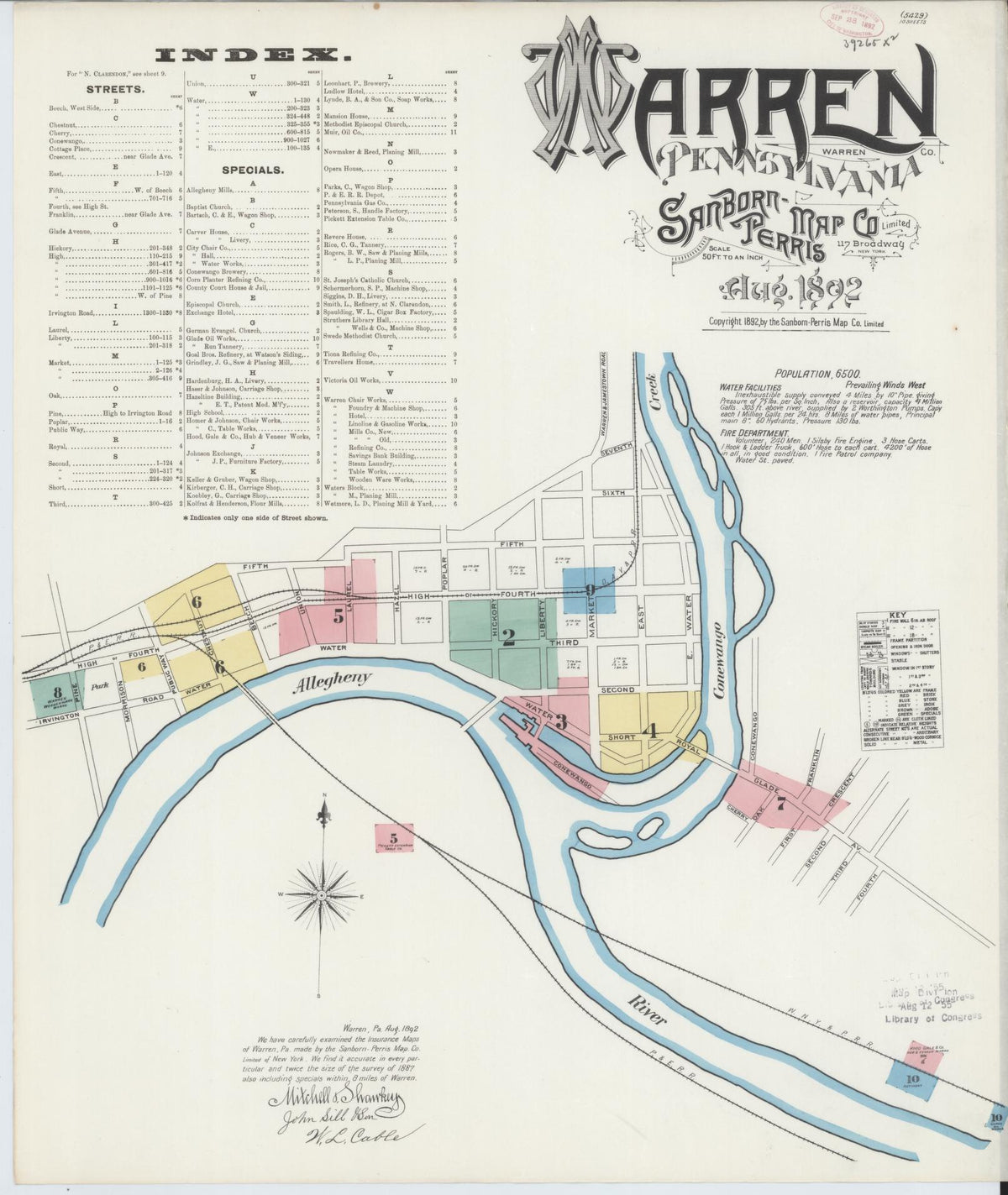 Sanborn Fire Insurance Map from Warren, Warren County, Pennsylvania (1892), Sheet #0001 - Historic Sanborn Fire Insurance Map Print, vintage old map wall art, antique decor, genealogy gift, Pennsylvania Pennsylvania map