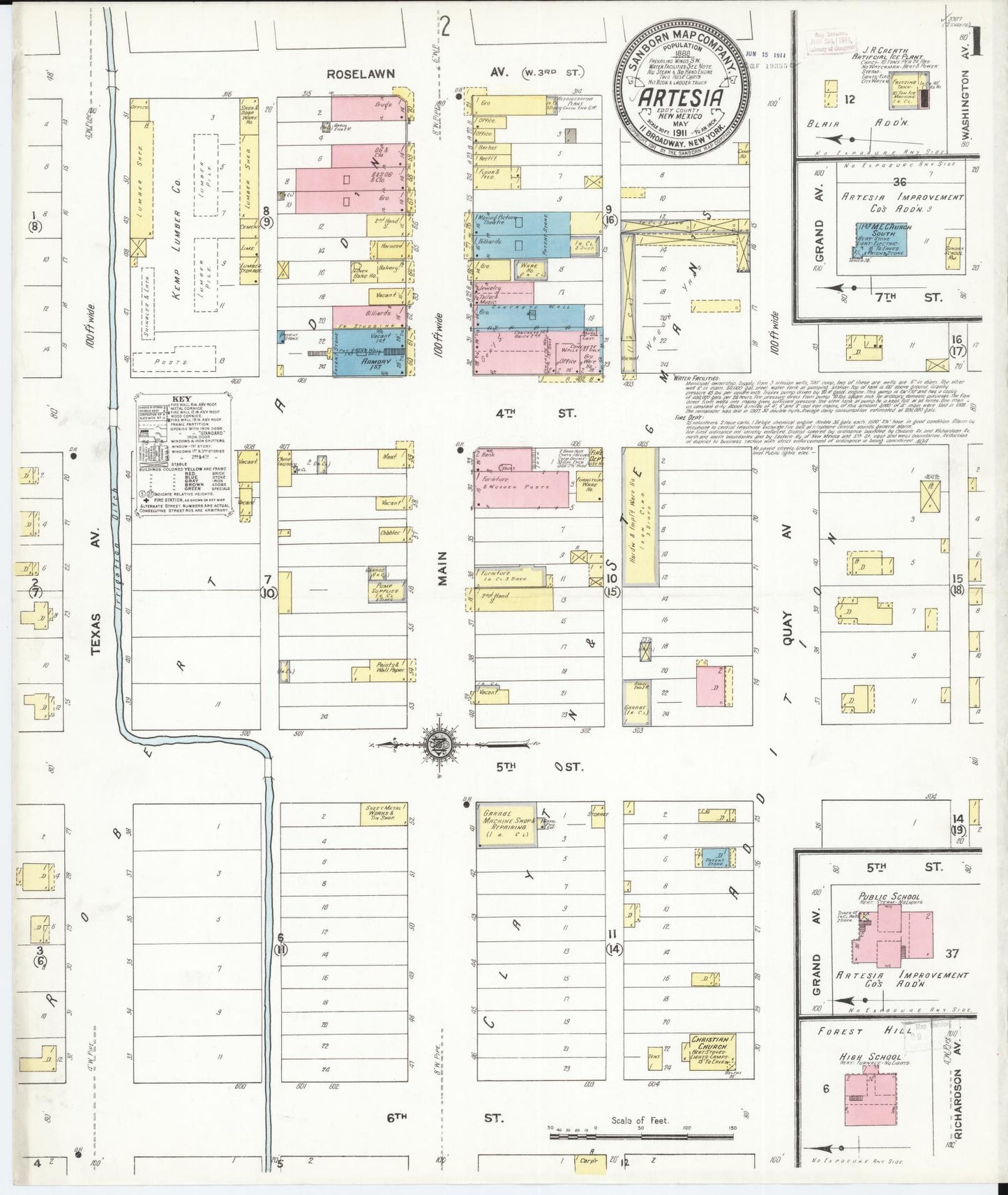 Sanborn Fire Insurance Map from Artesia, Eddy County, New Mexico (1911), Sheet #0001 - Historic Sanborn Fire Insurance Map Print, vintage old map wall art, antique decor, genealogy gift, New Mexico New Mexico map