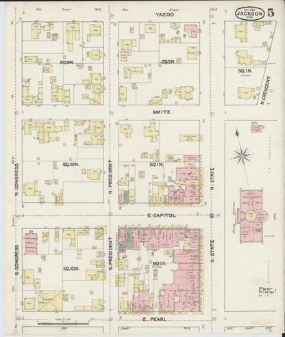 Sanborn Fire Insurance Map from Jackson, Hinds County, Mississippi (1890), Sheet #0005 - Complete Map Set gallery image, historic Sanborn map, vintage wall art, Mississippi Mississippi