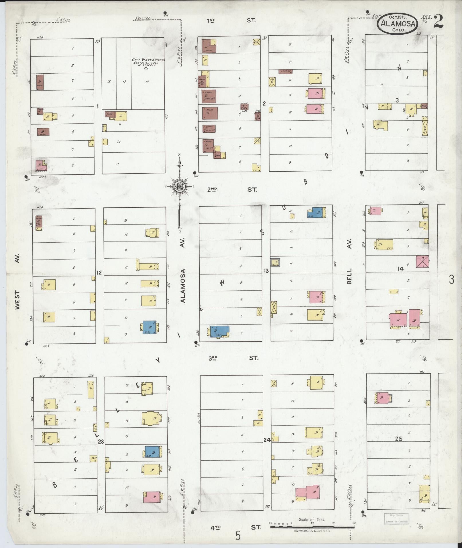 Sanborn Fire Insurance Map from Alamosa, Alamosa County, Colorado (1919), Sheet #0002 - Complete Map Set gallery image, historic Sanborn map, vintage wall art, Colorado Colorado