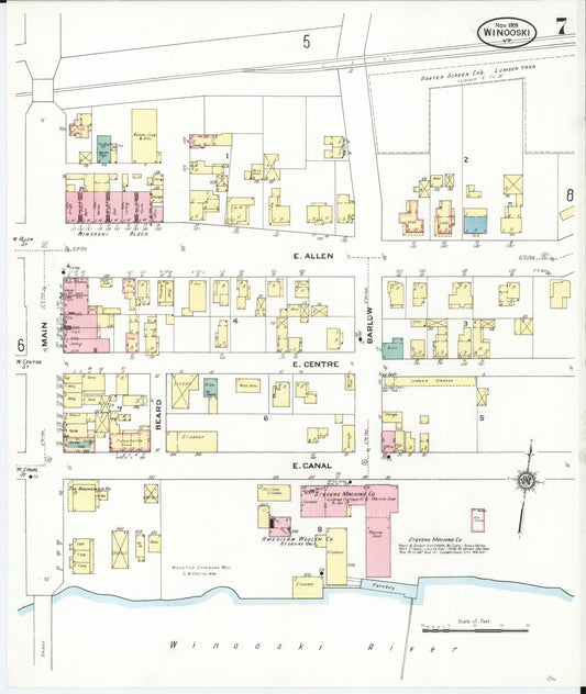 Sanborn Fire Insurance Map from Winooski, Chittenden County, Vermont (1909), Sheet #0007 - Historic Sanborn Fire Insurance Map Print, vintage old map wall art, antique decor, genealogy gift, Vermont Vermont map