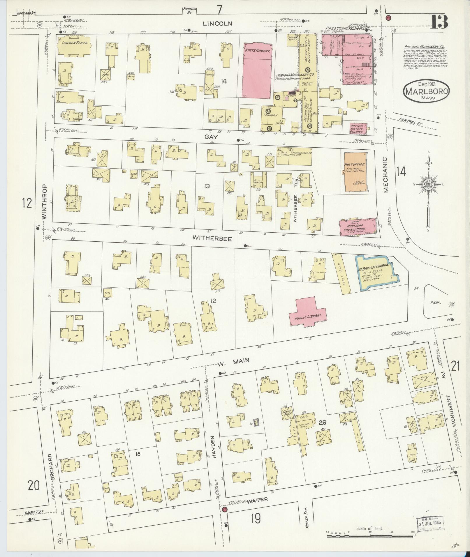 Sanborn Fire Insurance Map from Marlborough, Middlesex County, Massachusetts (1912), Sheet #0013 - Complete Map Set gallery image, historic Sanborn map, vintage wall art, Massachusetts Massachusetts