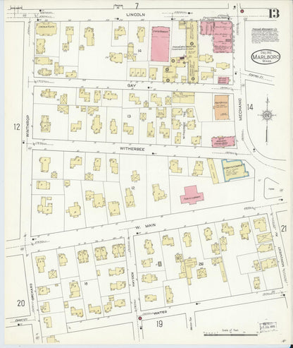 Sanborn Fire Insurance Map from Marlborough, Middlesex County, Massachusetts (1912), Sheet #0013 - Complete Map Set gallery image, historic Sanborn map, vintage wall art, Massachusetts Massachusetts