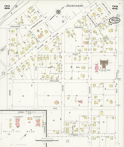 Sanborn Fire Insurance Map from Bryan, Brazos County, Texas (1925), Sheet #0022 - Complete Map Set gallery image, historic Sanborn map, vintage wall art, Texas Texas