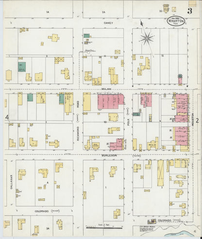 Sanborn Fire Insurance Map from Wharton, Wharton County, Texas (1906), Sheet #0003 - Historic Sanborn Fire Insurance Map Print, vintage old map wall art, antique decor, genealogy gift, Texas Texas map