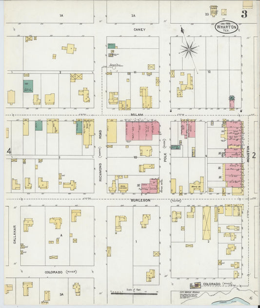 Sanborn Fire Insurance Map from Wharton, Wharton County, Texas (1906), Sheet #0003 - Historic Sanborn Fire Insurance Map Print, vintage old map wall art, antique decor, genealogy gift, Texas Texas map