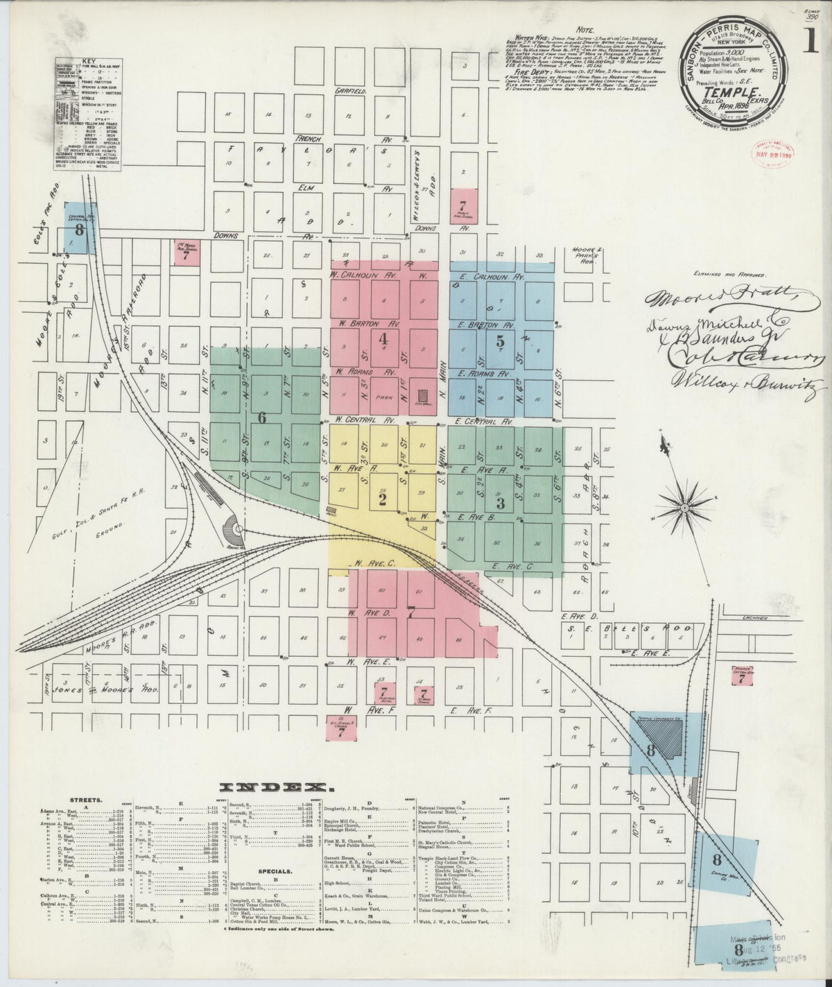 Sanborn Fire Insurance Map from Temple, Bell County, Texas (1896), Sheet #0001 - Complete Map Set gallery image, historic Sanborn map, vintage wall art, Texas Texas