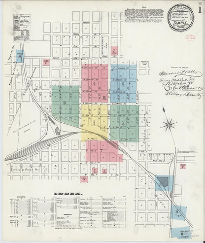 Sanborn Fire Insurance Map from Temple, Bell County, Texas (1896), Sheet #0001 - Complete Map Set gallery image, historic Sanborn map, vintage wall art, Texas Texas